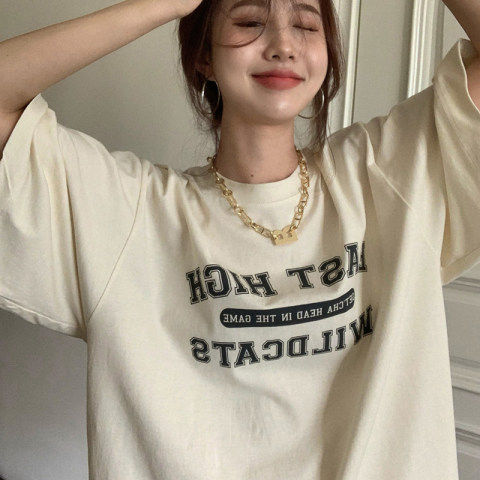Short sleeve T-shirt women's spring and summer loose students Joker half sleeve T-shirt net red fried street small group chic coat ins tide