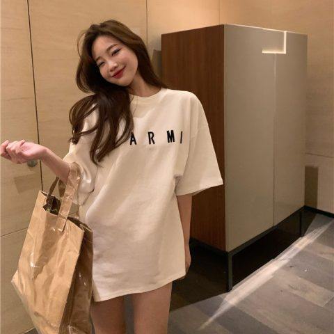 Half sleeve T-shirt women's ins tide white loose Korean version of long round neck short sleeve jacket spring 2022 new