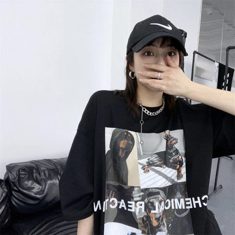 Hiphop summer oversize short sleeve T-shirt women's Hong Kong fashion brand loose size student bf coat tide