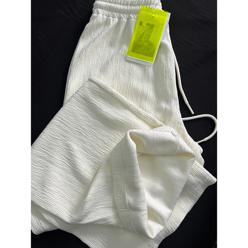 Official picture 100% polyester pleated wide leg pants women's summer white