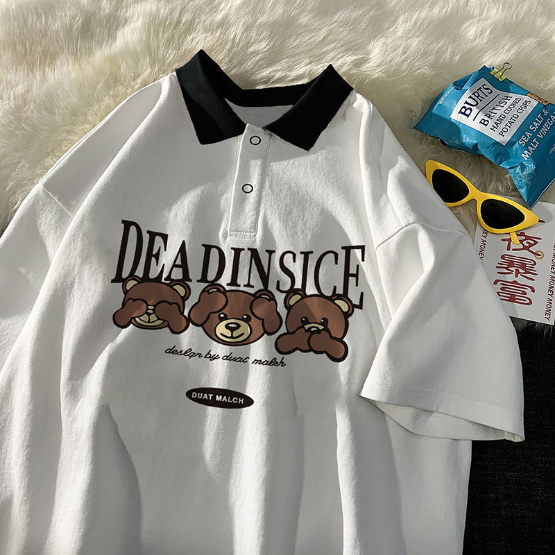 Little bear Polo Shirt Short Sleeve T-Shirt Unisex Summer College style versatile clothes