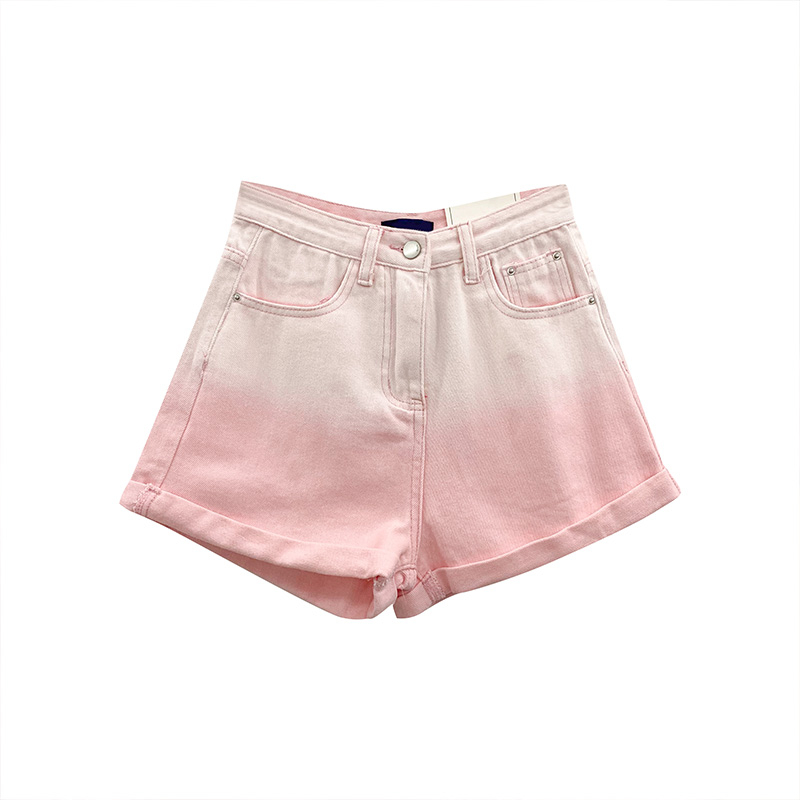 Pink gradient tie dyed denim shorts women's summer 2022 small slim high waist versatile wide leg pants
