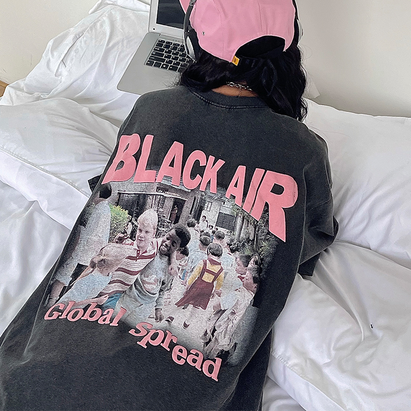 National fashion American retro printed short sleeve T-shirt women ins fashion summer loose couple top T-shirt