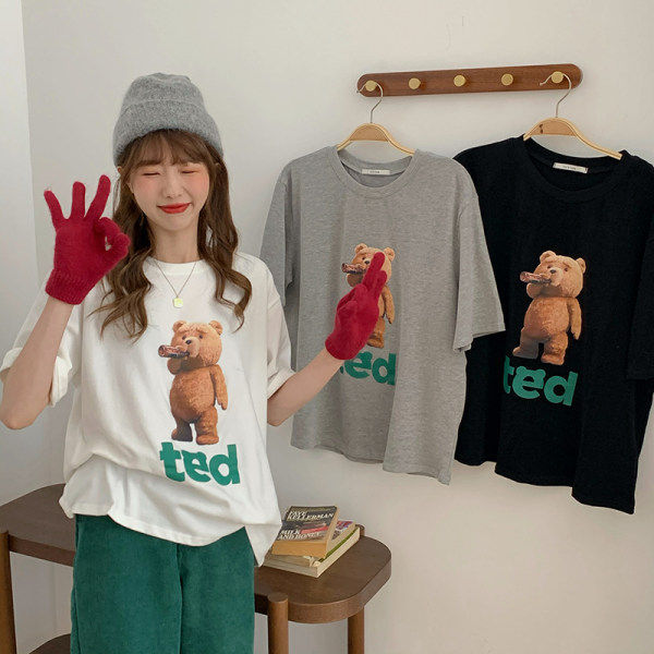 Official figure real price 6535 cotton Korean ins short sleeve T-shirt women 2021 early spring new cute bear