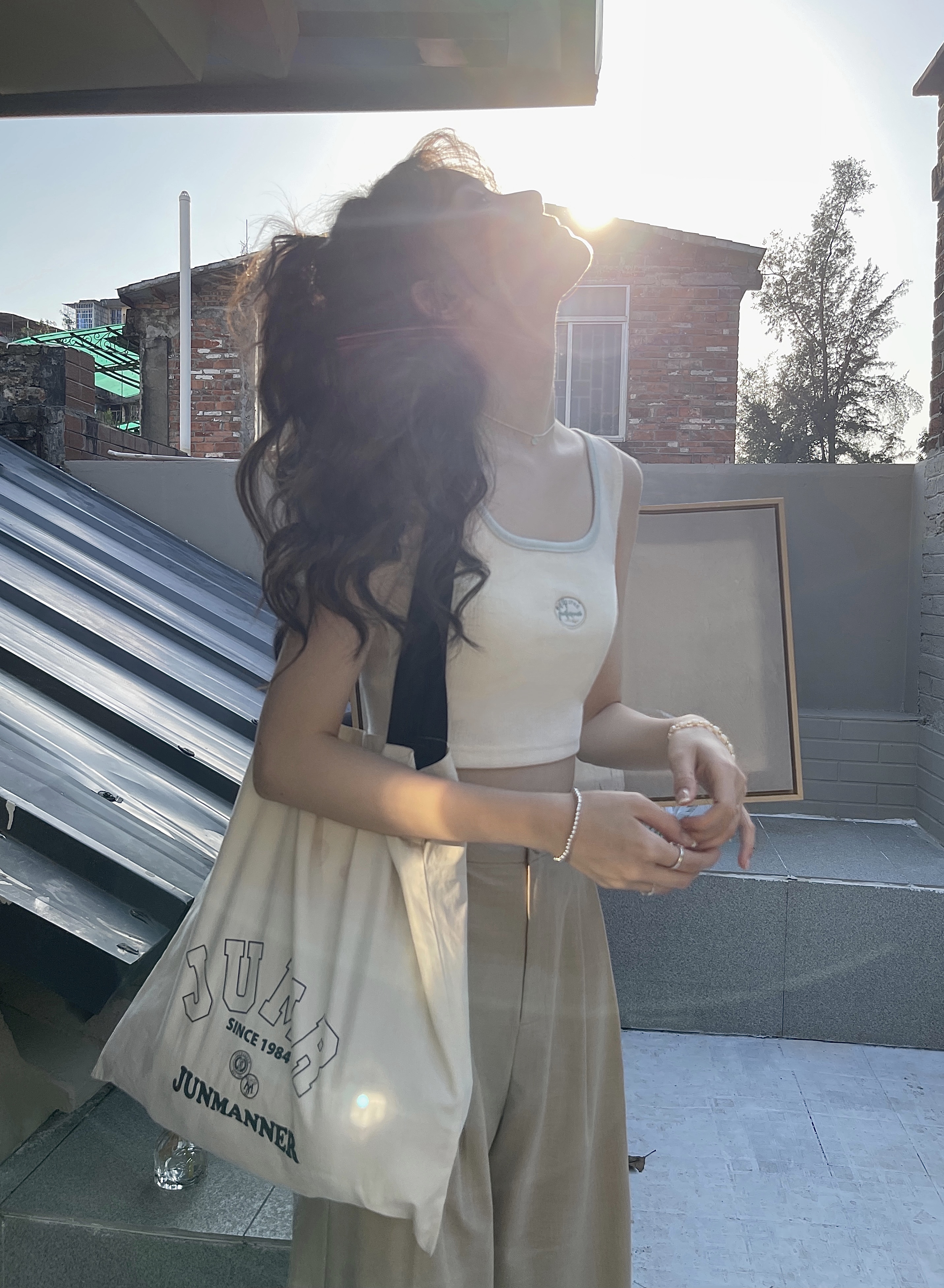Square neck short sleeveless suspender vest women wear T-shirts outside in summer Japanese retro slim top