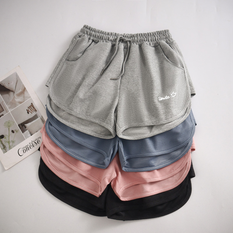 8033 waffle sports shorts women's summer Korean version elastic waist loose slim A-line wide leg hot pants home pants
