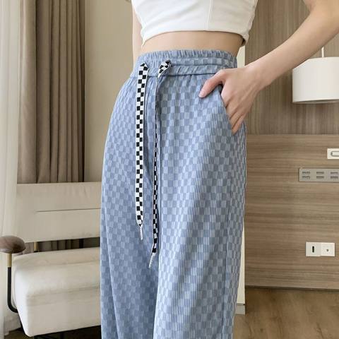 Ice silk wide leg pants women's summer 2022 new thin high waist drop casual pants loose floor straight pants