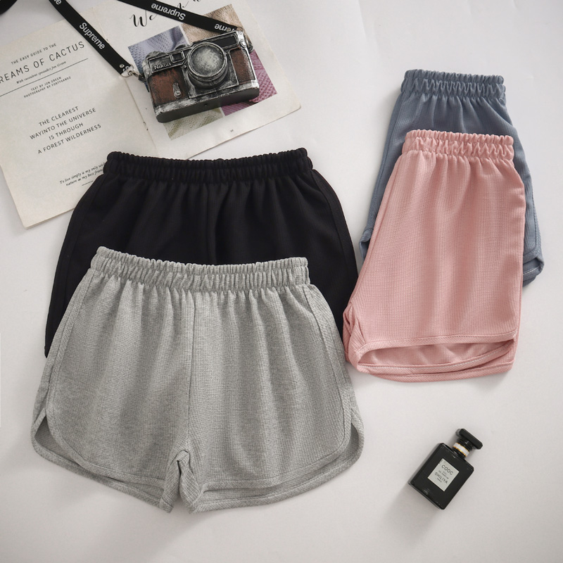 8034# waffle sports shorts women's summer Korean version elastic waist loose slim A-line wide leg hot pants home pants