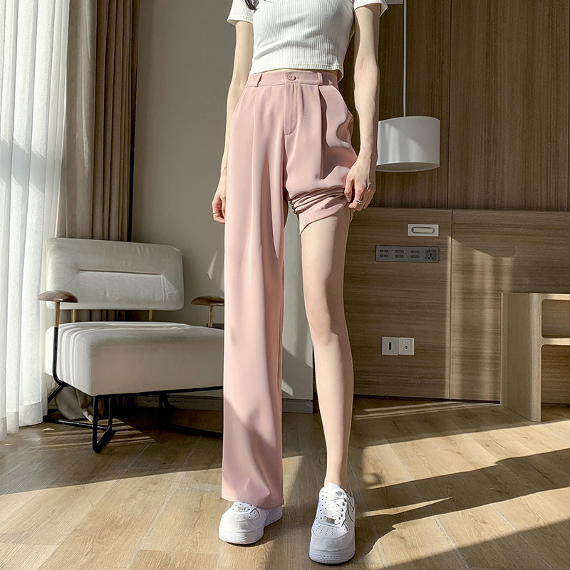 Short pink suit pants for women are tall, with thin summer clothes, hanging ice silk wide leg pants