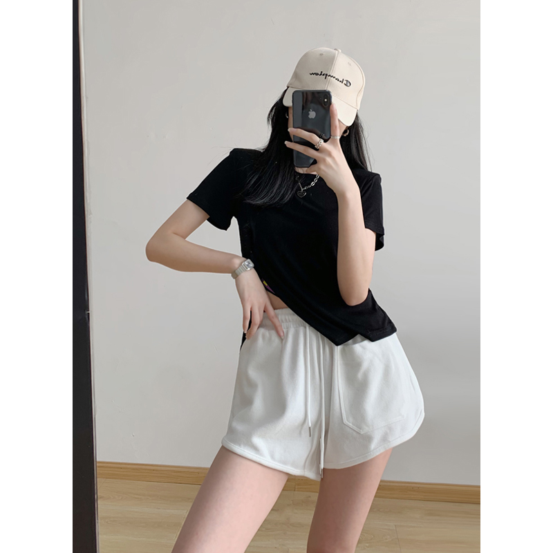 Mini High Waist casual sports shorts women's 2022 summer new loose wide leg A-line hot pants trend