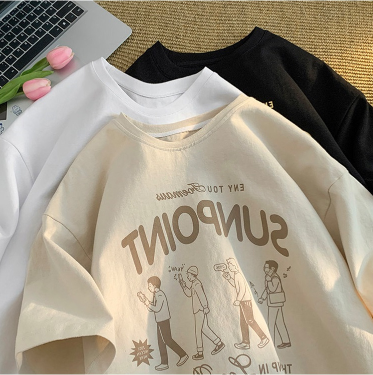 Official picture 200g cotton wrap collar round neck print 2022 Summer Short Sleeve T-Shirt