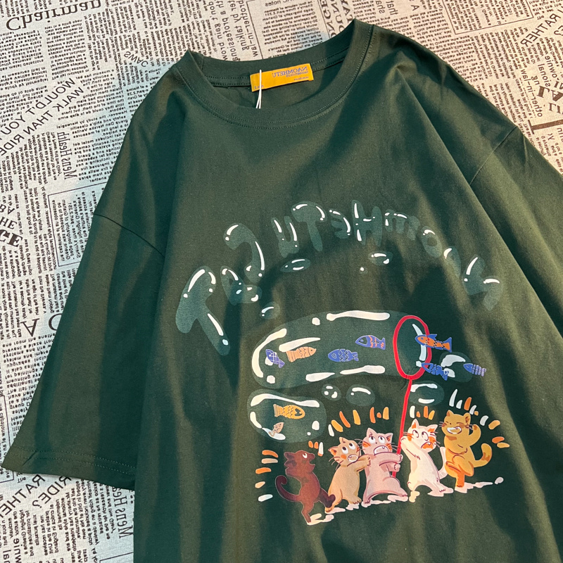 Official picture 200g cotton wrap collar round neck print 2022 Summer Short Sleeve T-Shirt