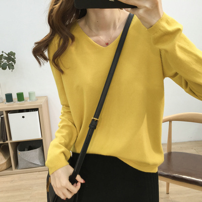 Multicolor basic loose thin V-neck solid color sweater women's soft waxy comfortable long sleeve bottoming shirt versatile top