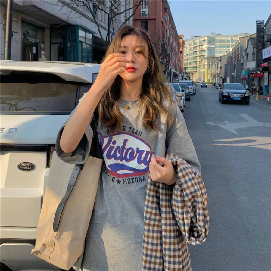 180g double milled milk silk summer t-shirt short-sleeved student lazy printing mid-length T-shirt women