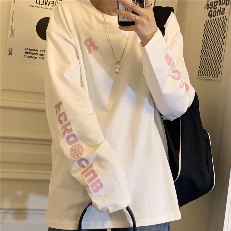 Cotton long-sleeved T-shirt women's 2020 autumn new Korean version of the Harajuku style student loose printing round neck top ins tide