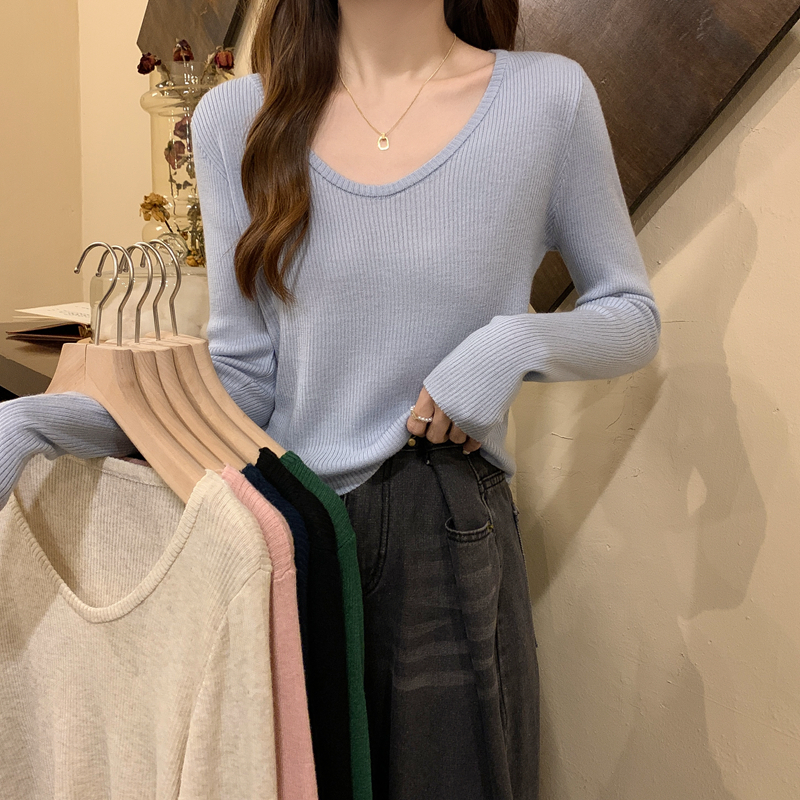 ZT6861#[Real Price] Autumn bottoming shirt with thin section outside wear low-neck long-sleeved knitted sweater with sweater inside