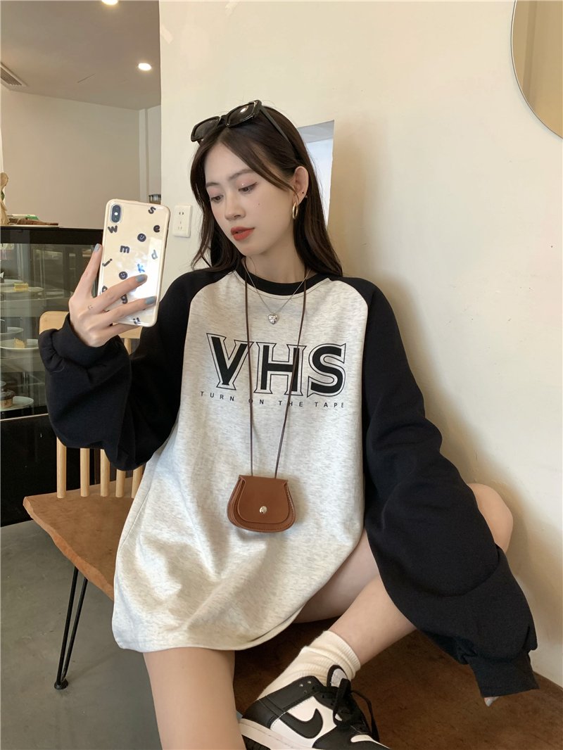 Large fish scale 260g 100% polyester thin sweater women's round neck letter printing back bag