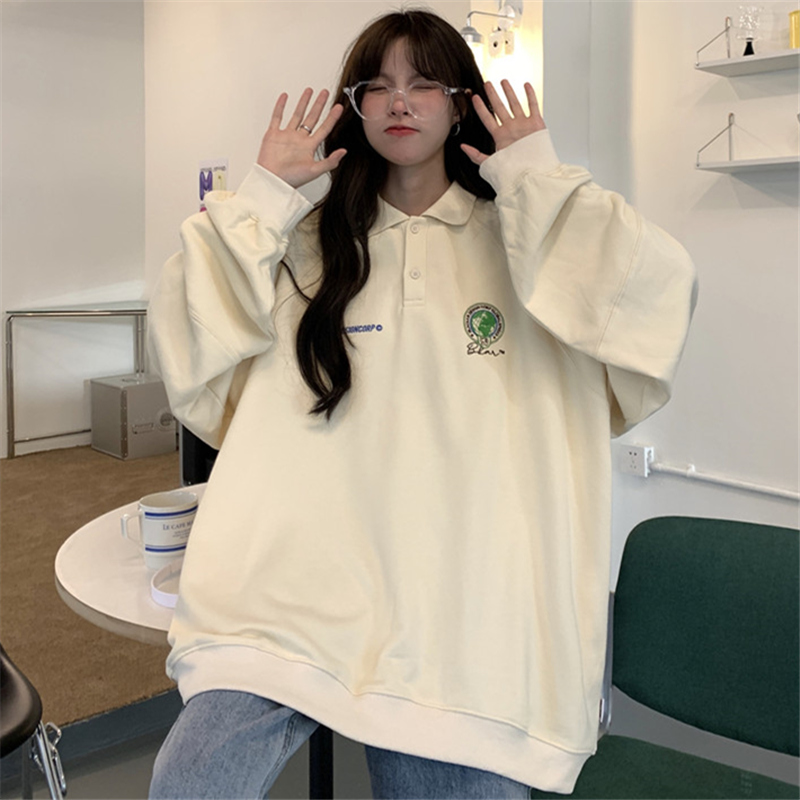 6535 cotton fish scales retro polo collar tide brand sweater women's spring and autumn thin section lazy bf style European and American high street coat