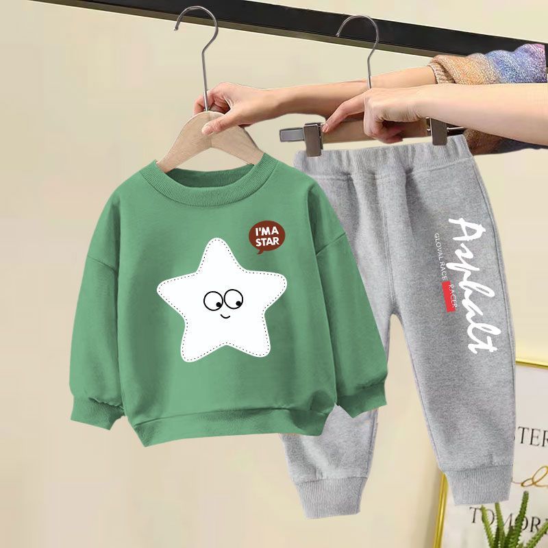 Children's suits  autumn new style boys and girls long-sleeved tops middle and small children's baby sweater two-piece set