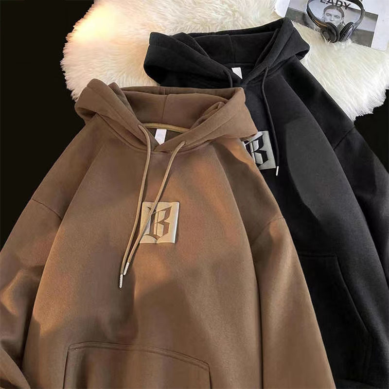 [250g Sweater + Foam Printing + Double Hat Collar] Autumn Casual Loose Hooded Pullover Top