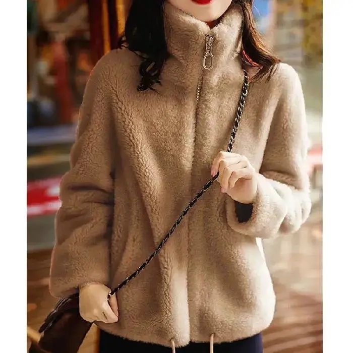 Plus velvet thick coat women's trendy ins winter double-sided fleece warm turtleneck sweater women's cardigan zipper fleece women's