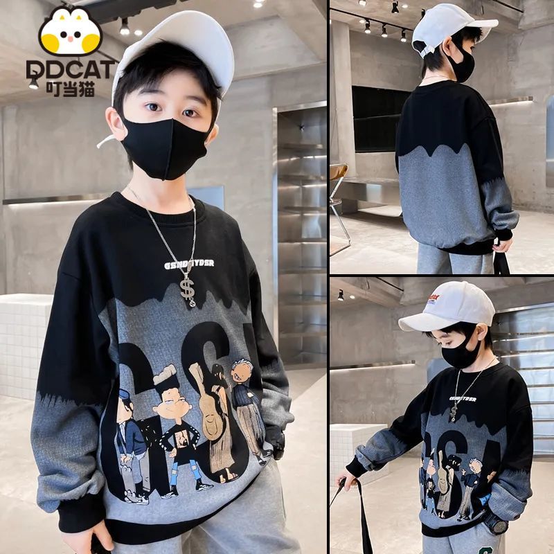 Jingle cat children's clothing boys' sweater 2022 autumn new children's spring and autumn tops middle-aged children's autumn bottoming shirts