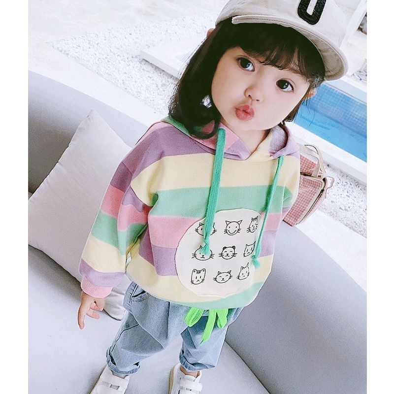 Girls' sweater autumn clothes  new foreign style net red children's spring and autumn girl baby rainbow top Korean version trendy children's clothes