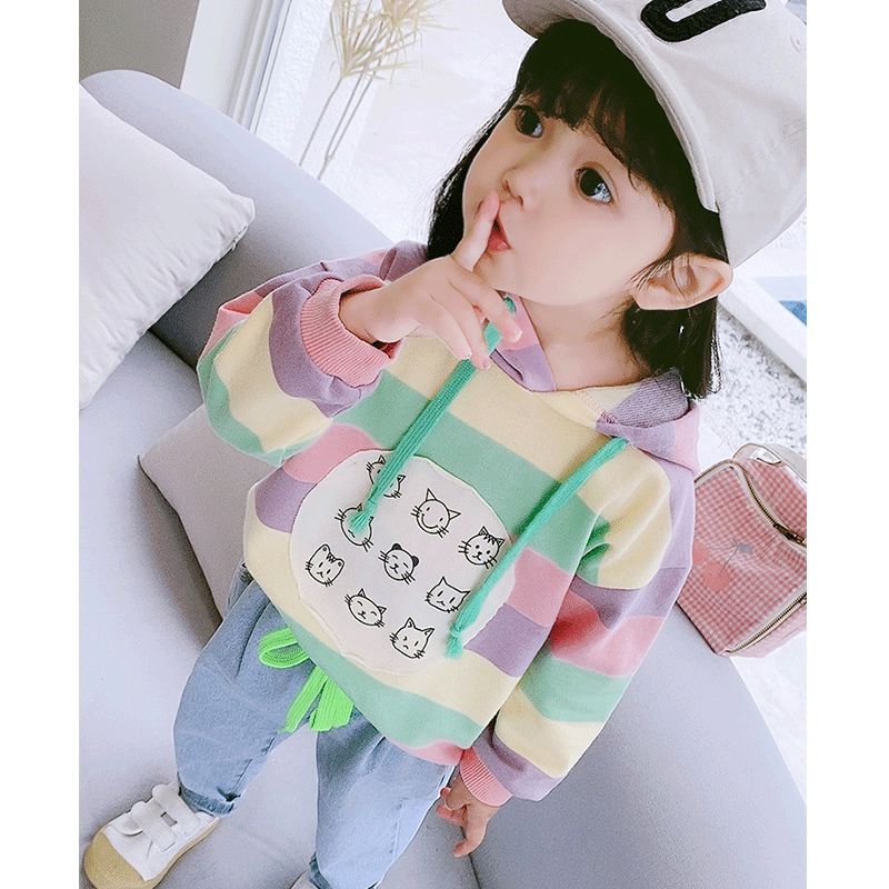 Girls' sweater autumn clothes  new foreign style net red children's spring and autumn girl baby rainbow top Korean version trendy children's clothes