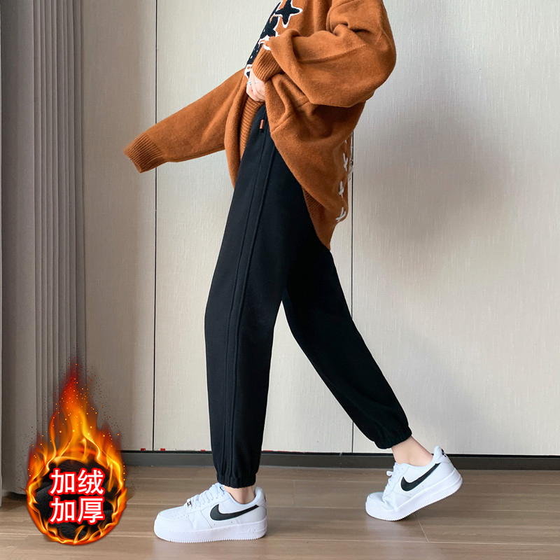 (6535 composite real super) sports pants women's autumn and winter new style plus velvet loose beam feet ins tide wide leg casual sweatpants