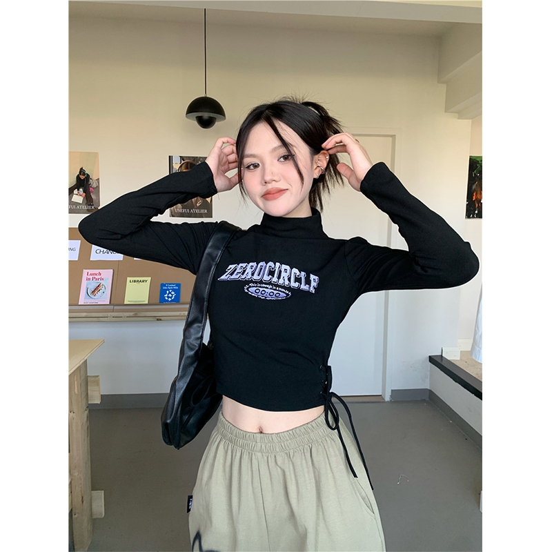 Ribbed velvet 260g 90 polyester 10 spandex high neck strap T-shirt design sense plus velvet thickening
