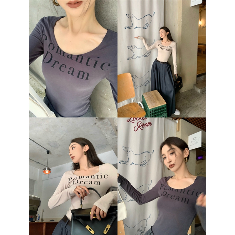 6535 pull frame cotton Korean version of the retro letter long-sleeved T-shirt women's autumn new hot girl