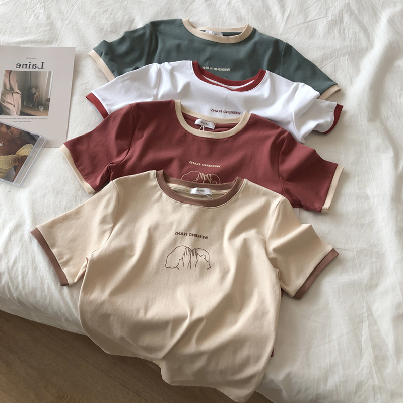 Official picture 6535 cotton color insert Korean style student all-match short-sleeved T-shirt