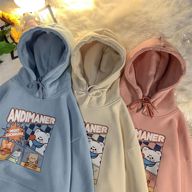 Autumn and winter 2021 new Japanese trend hooded sweater women's loose and versatile printed top coat trend