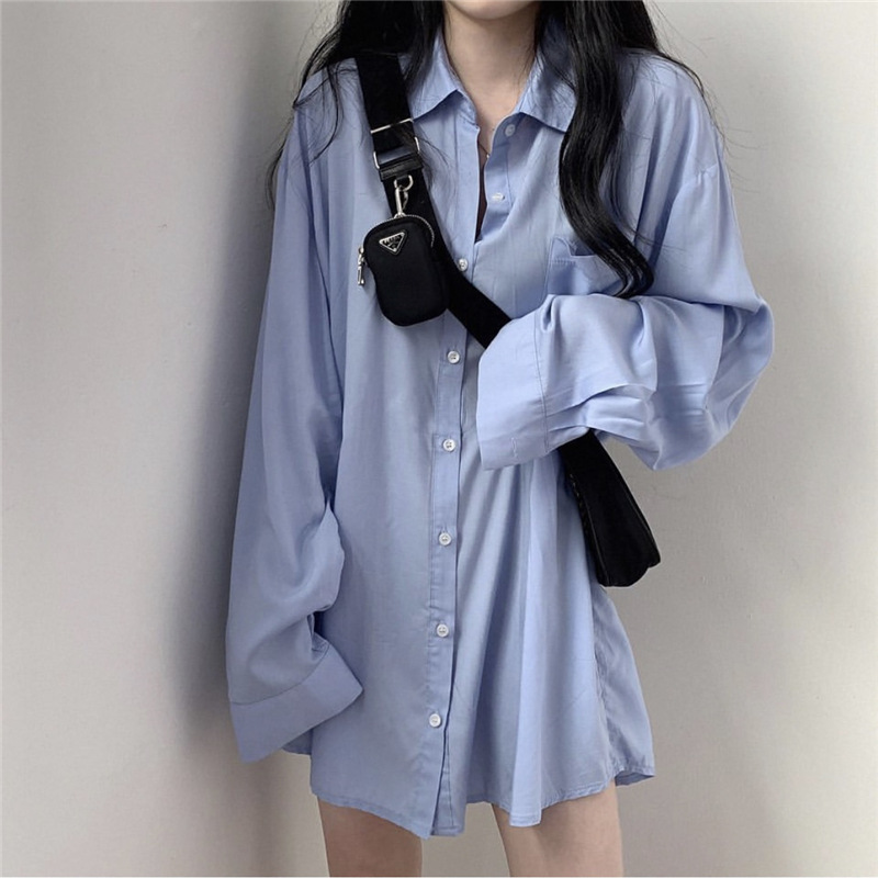 Shrimp skin hot selling qj07# [official picture] lazy wind white sunscreen shirt female summer and autumn thin medium long shirt jacket long sleeve