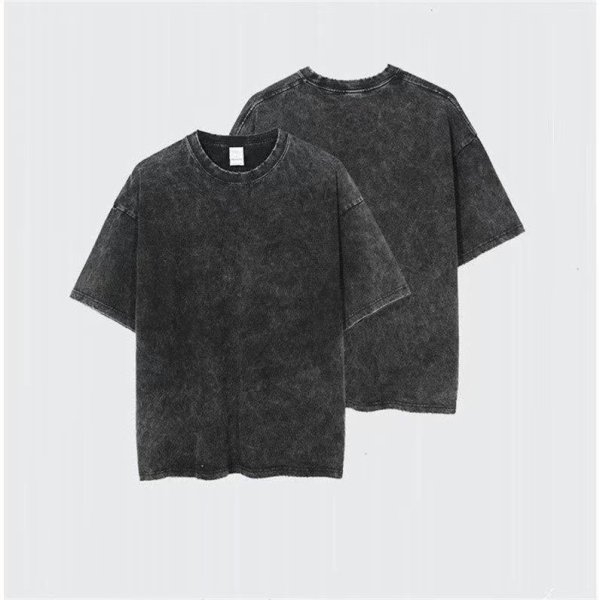 Cotton back wrap collar American retro washed old short-sleeved T-shirt men's and women's washed old tops
