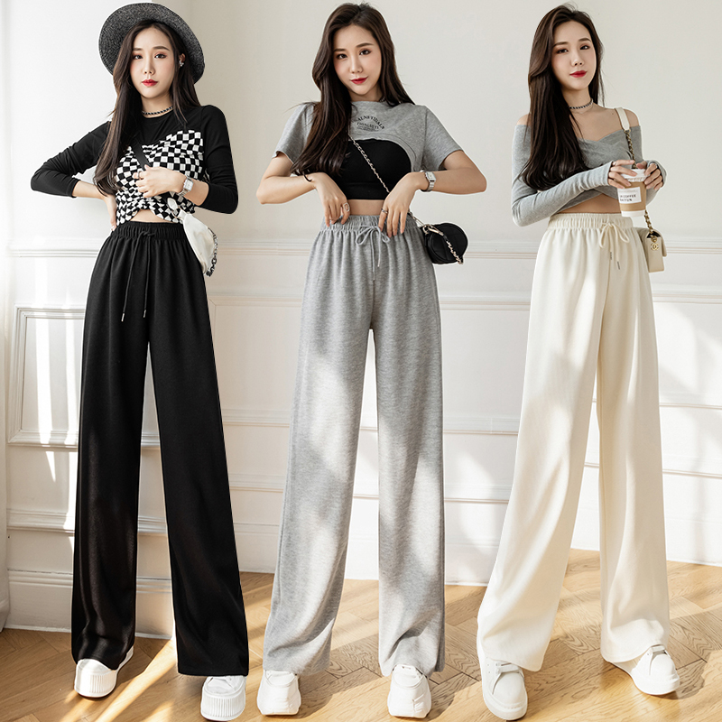 Comfortable and Breathable Waffle Cotton Pants 2022 Summer High Waist Straight Slimming Versatile Wide Leg Drape Casual Pants