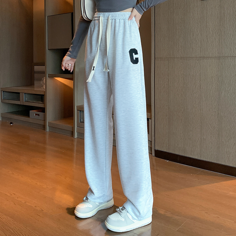 Real shot 2094#Wei pants women's trendy brand loose autumn and winter pants vibe American style high street straight casual sports pants