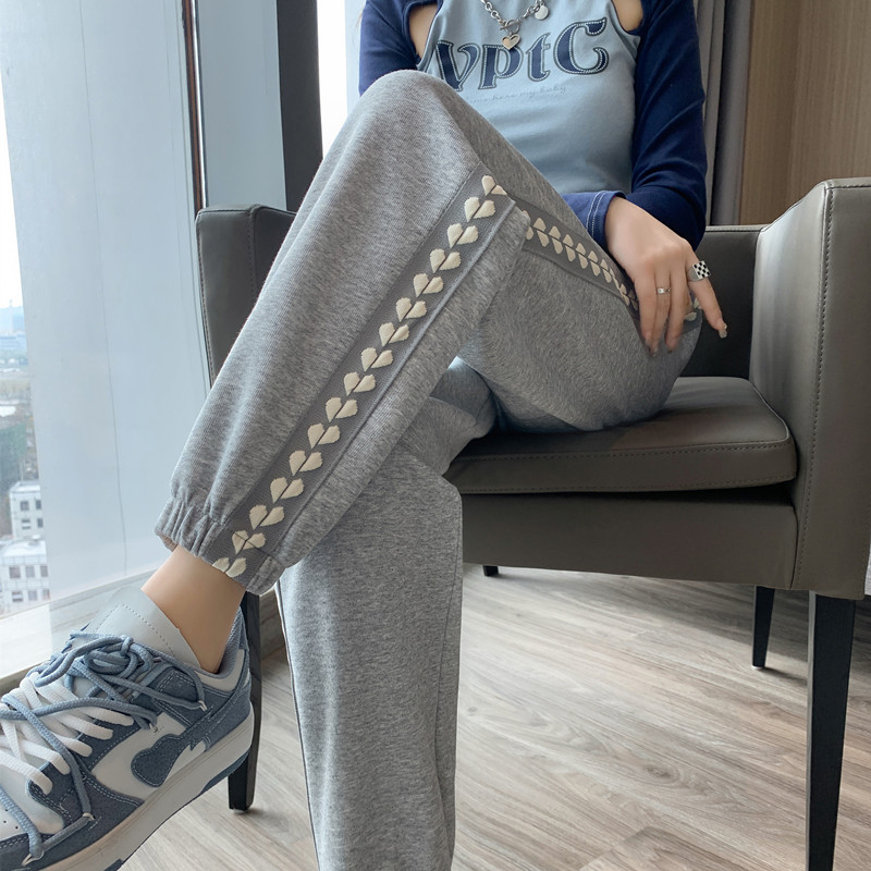 Real shot of 2115 gray sports pants women's spring and autumn 2023 new loose-fitting leggings pants small slim casual pants