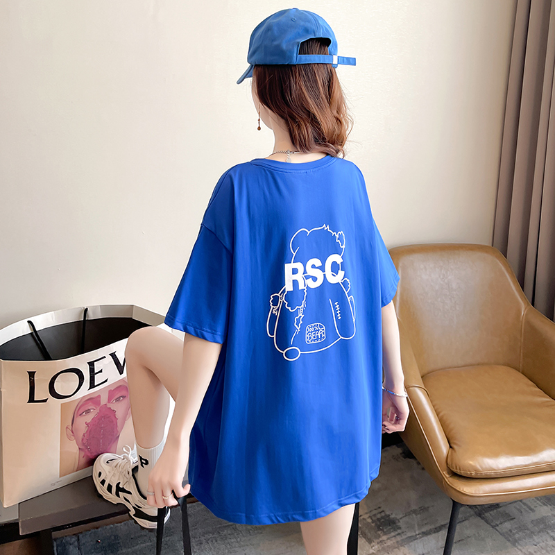 Real shot shaking sound quality cotton short-sleeved t-shirt women's summer 2023 before and after printing round neck new top plus size women's clothing