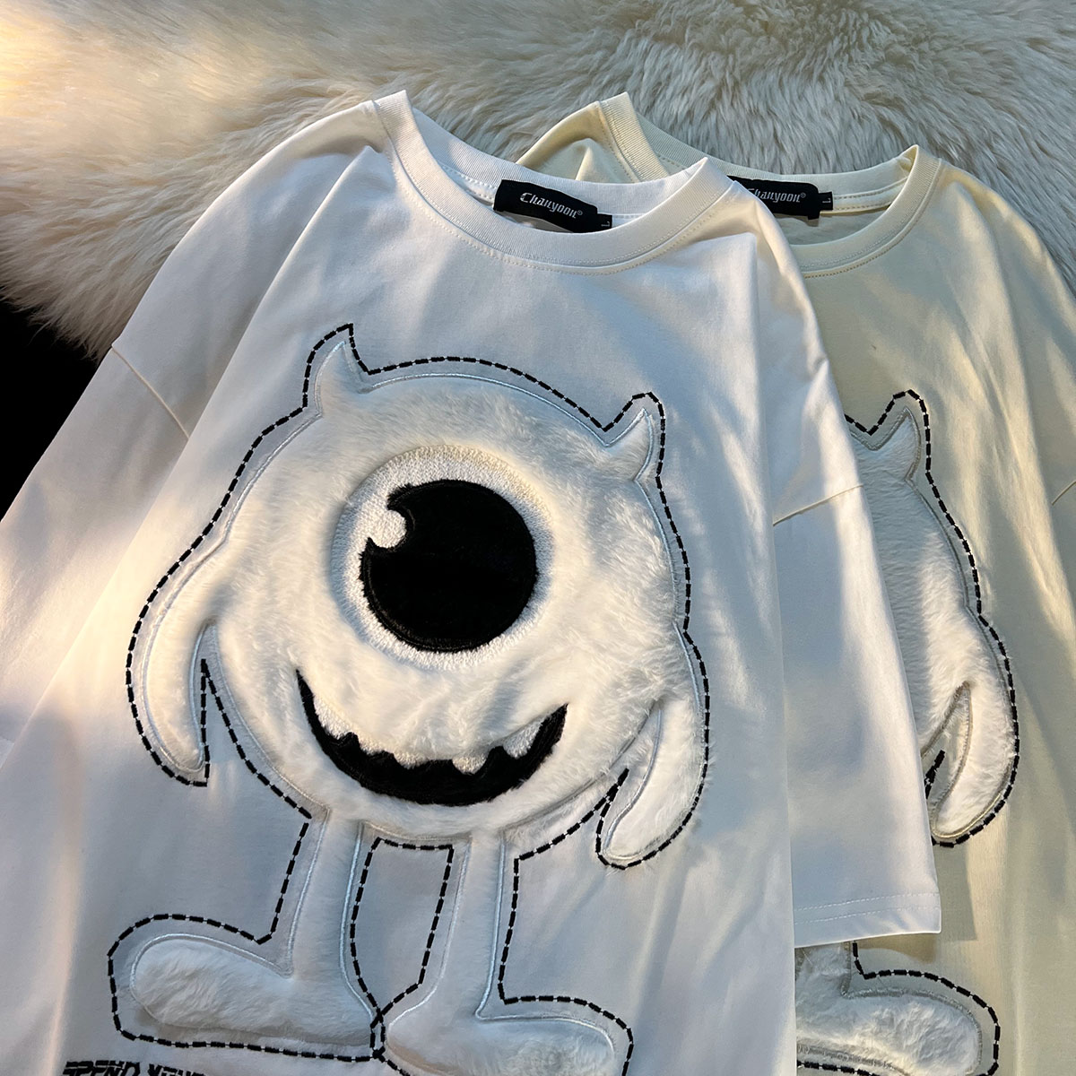 6535 cotton summer loose round neck top new short-sleeved t-shirt female towel embroidery back bag strip