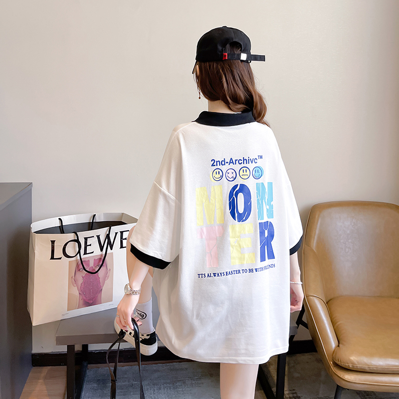 Real shot shaking sound quality pure cotton short-sleeved t-shirt women's summer 2023 embroidery flower tide lapel new top plus size women's clothing