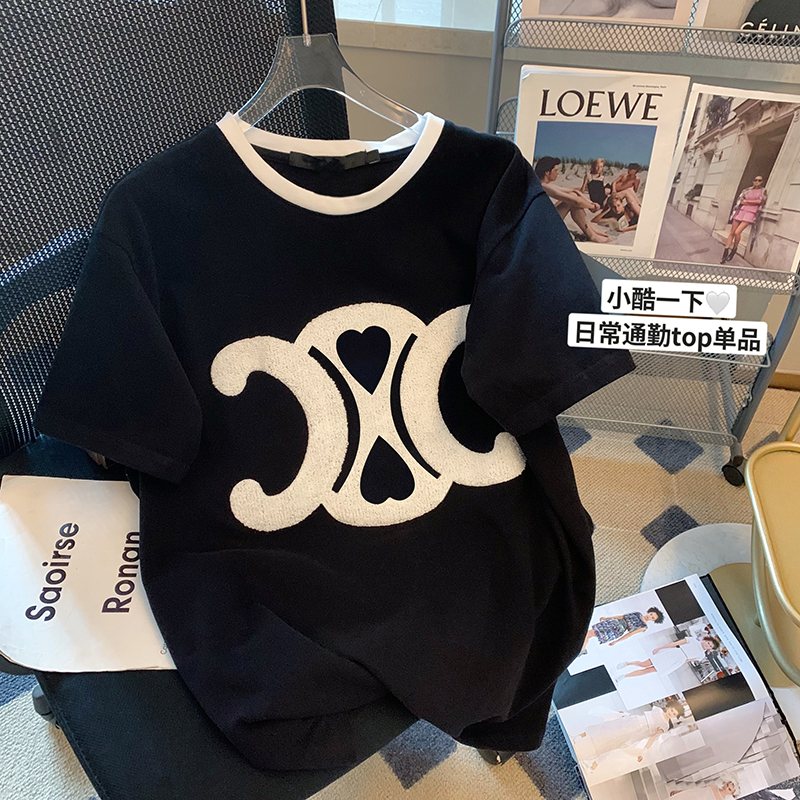 6535 cotton back bag summer loose round neck top new short-sleeved t-shirt female towel embroidery