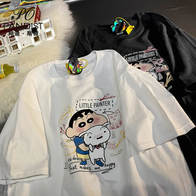 Japanese small new short-sleeved t-shirt men and women summer loose chic Hong Kong style half-sleeved oversize top clothes