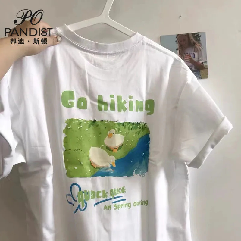 Short-sleeved T-shirt women's summer new college style printing loose student literary sweet cool half-sleeved top