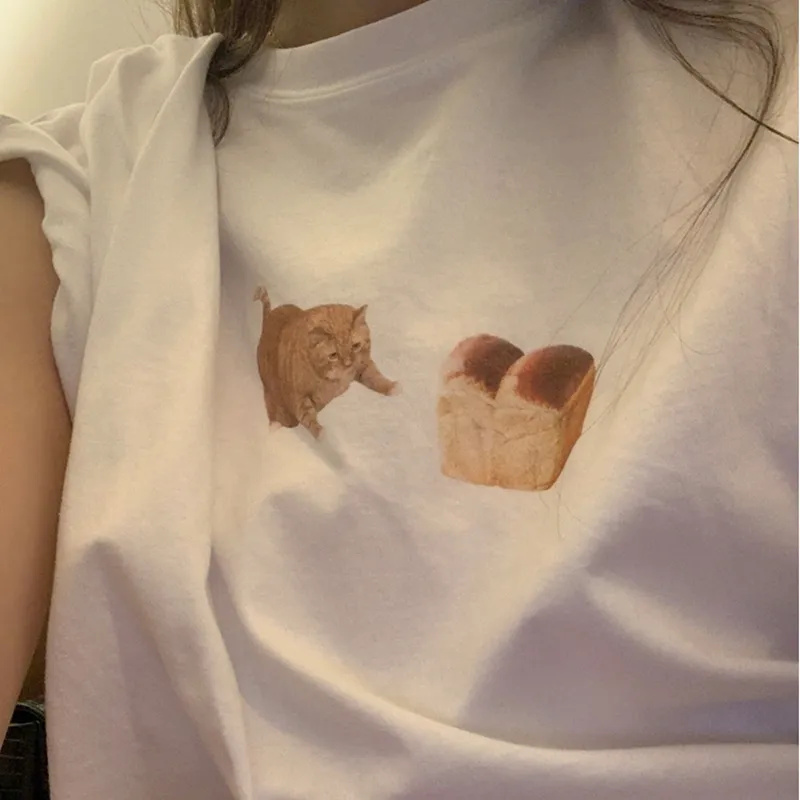 夏季韓版ins橘貓印花短袖T恤女寬鬆圓領上衣服內搭打底衫