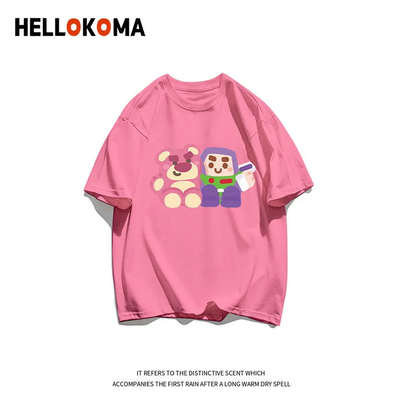 Summer new cartoon cute round neck short-sleeved T-shirt female Korean version loose top students all-match