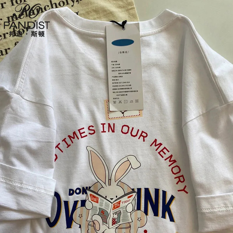 American retro cartoon rabbit print short-sleeved T-shirt men and women loose summer chic Hong Kong flavor tops