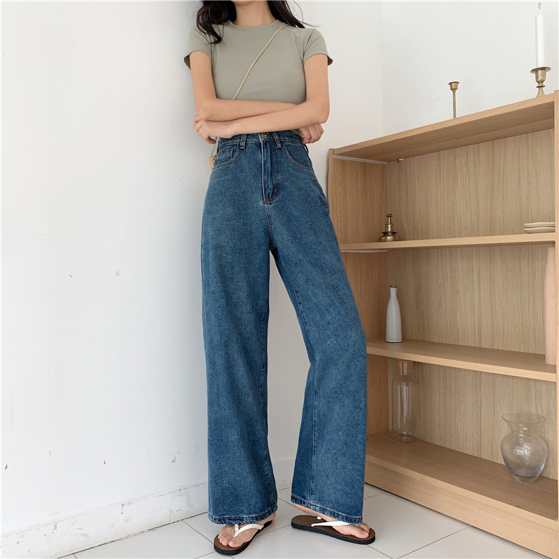 Large size high waist elegant jeans for women loose and falling, thin and draping, wide leg CEC straight tube dad pants