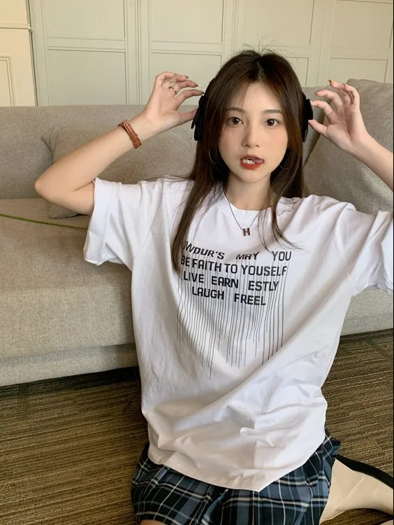 Summer new short-sleeved T-shirt female English printing summer loose casual all-match student tops