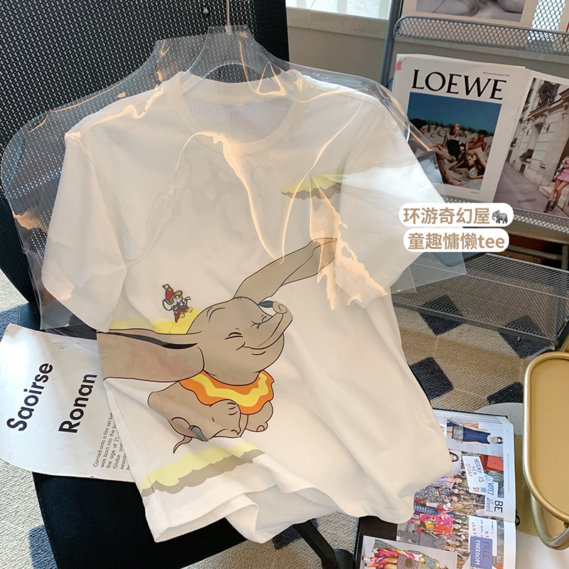 6535棉 夏季寬鬆圓領上衣新款短袖t恤女印花